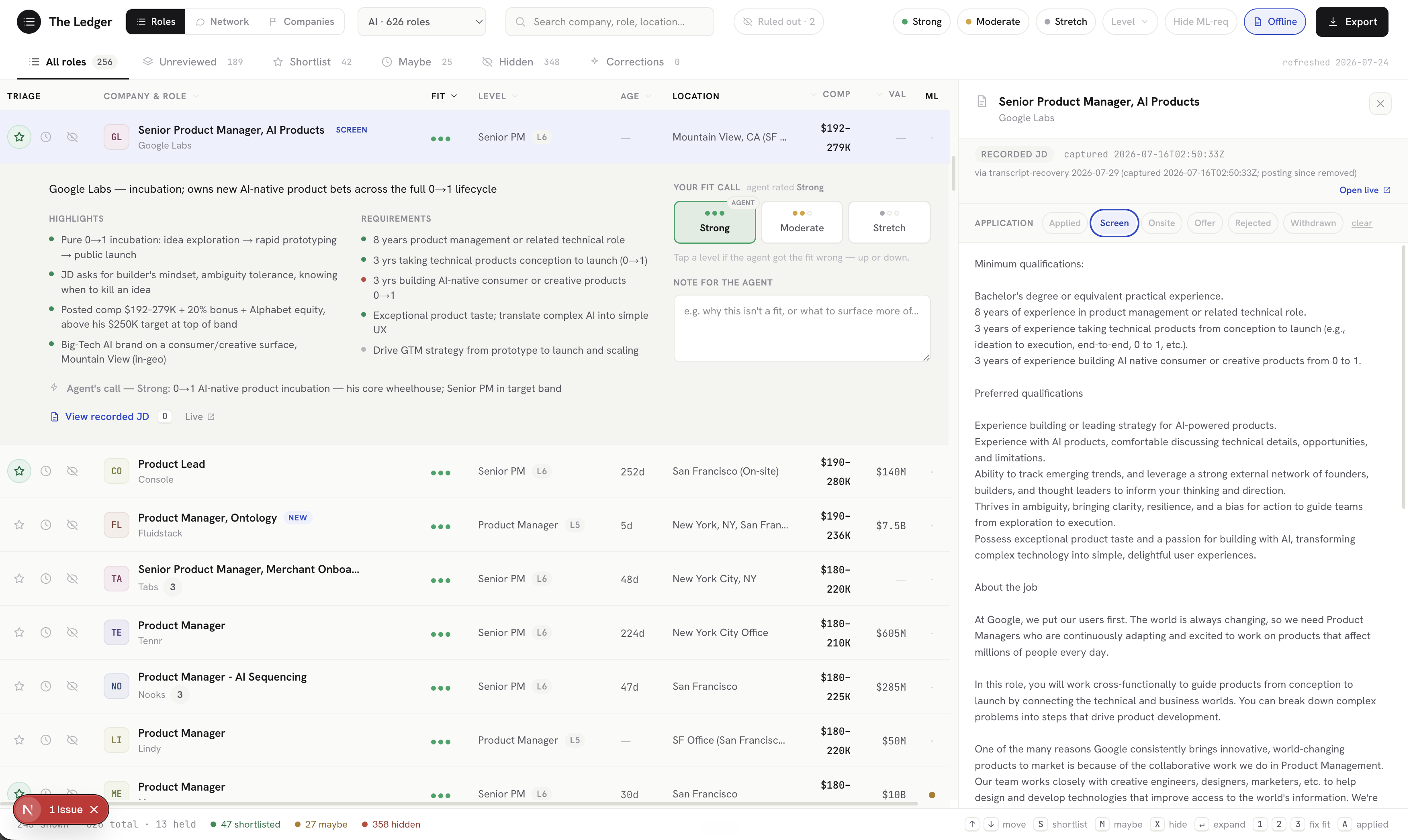 Job dashboard